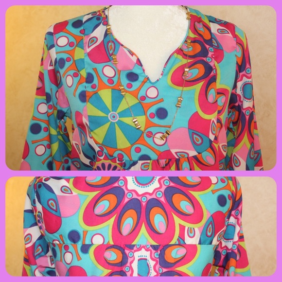 Mod 60s Inspired Vibrant Shift Dress - Picture 2 of 2